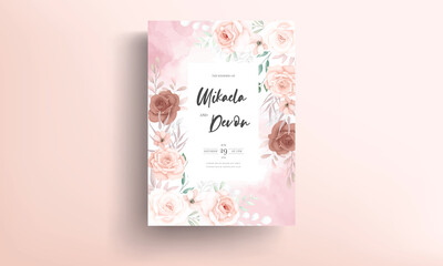 Beautiful soft floral wedding invitation card with rose ornament