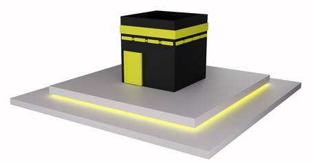 3D illustration of Holy Kaaba for islamic celebration eid al adha or hajj on white background with shining ground