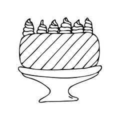 birthday cake isolated vector with cream decoration. Dessert for menu, postcard or holiday