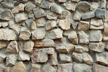Texture of brick wall and concrete blocks. Samples of stone plates stacked evenly in a row.