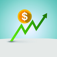 Bitcoin Up Stock Market Icon Logo Design Element. Bitcoin Currency Symbol With Rising Up Growing Arrow. Finance Success Concept. Profit or business Income growing up concepts with graph.