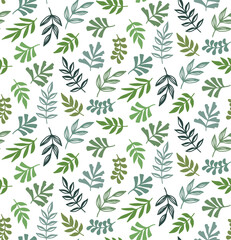 Naklejka na ściany i meble Floral green leafs botany seamless vector pattern