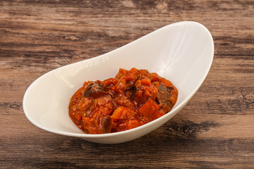 Eggplant saute with tomato and herbs