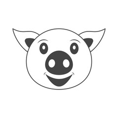 Head with face of cute pig icon and logo. Linear and outline vector cartoon illustration. Clipart and drawing on white background.  