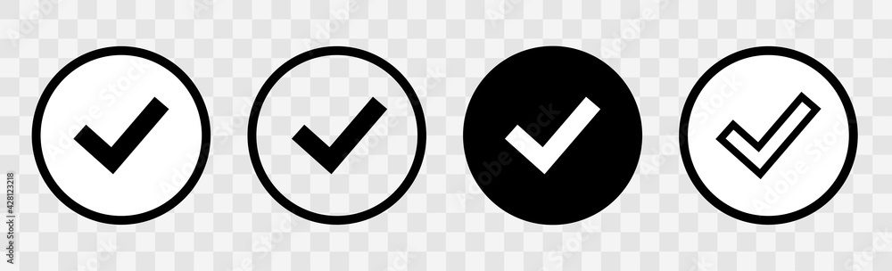 Poster check mark icon set. tick sign isolated on transparent background. collection flat vector element. a