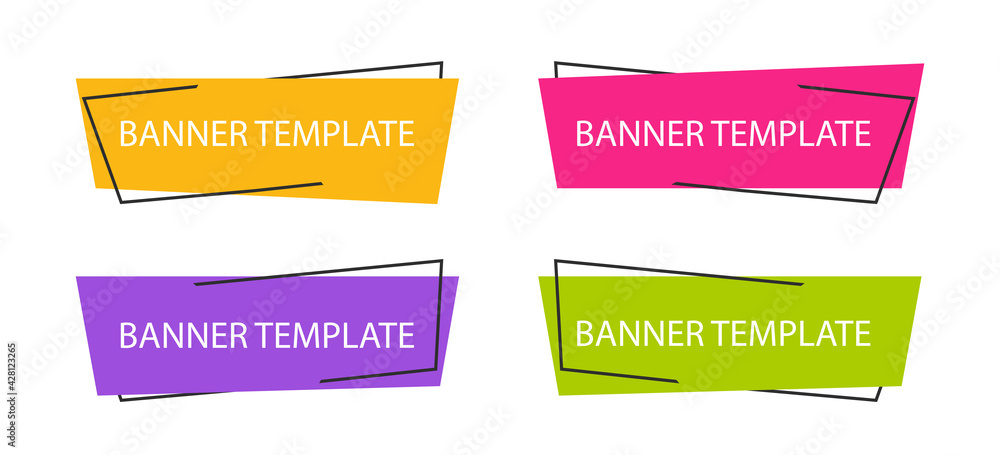 Poster geometric banner templates. box colored bubbles in flat style with text. template promotion linear g