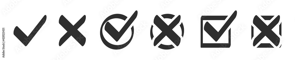 Poster check marks and crosses simple web button. check and wrong icons set. yes or no. circle and square. 