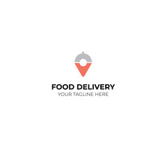 Food delivery logo. Pin food vector, restaurant logo