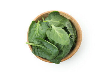 Bowl of spinach isolated on white background