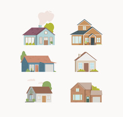 Flat Illustration House Set Collection. Residential. Home.