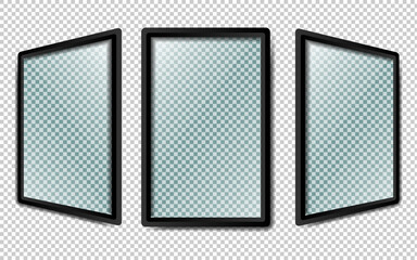 realistic glass frames on a transparent background. Vector illustration.