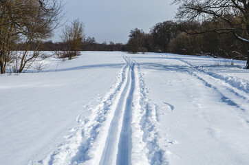 Fototapeta na wymiar Ski tracks. Winter sport - cross-country skiing