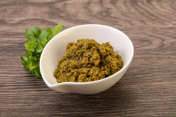 Green sauce pesto with basil
