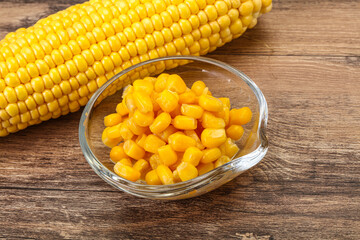Sweet yellow corn in the bowl