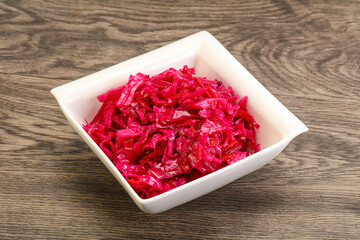 Marinated red cabbage in the bowl
