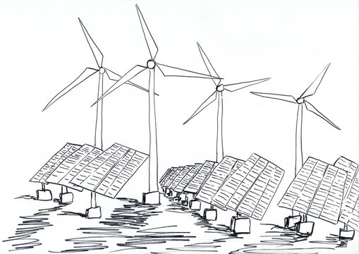 Photovoltaic wind power hand drawn illustration,art design