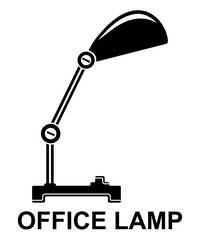 Black office lamp symbol isolated on white. Desk lamp icon graphic for use in business, brainstorm, school and learning projects.
