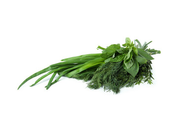 Fresh green vegetables isolated on white background