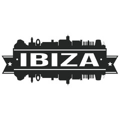 Ibiza Balearic Islands, Spain Skyline. Banner Vector Design Silhouette Art Illustration Stencil.