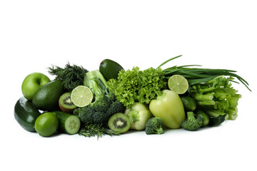 Fresh green vegetables isolated on white background