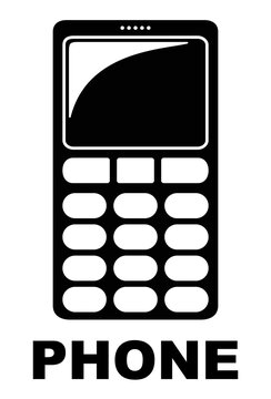 Retro mobile phoine raster illustration. Black phone icon on white background.