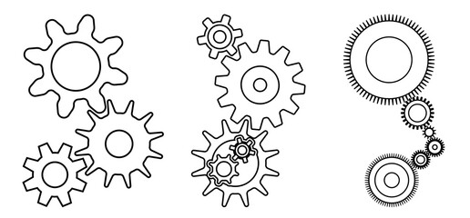 Set of moving cogwheels on white background. Power transmission concept design to use in business, engineering and machinery. Vector available in my portfolio.