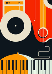 Poster template with abstract musical instruments. Jazz concept art.
