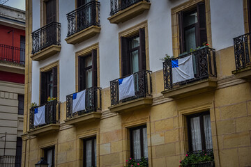 San Sebastian, Spain - Jan 10, 2021: the narrow streets and Pintxo bars of Parte Vieja in the early morning