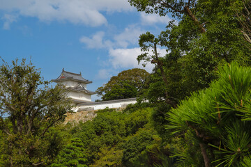Fototapeta na wymiar 明石城の櫓と緑豊かな日本庭園
