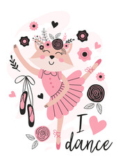 beautiful poster with cute ballerina fox