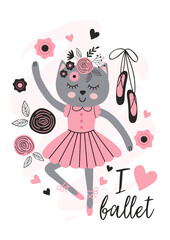beautiful poster with cute ballerina cat