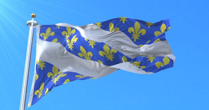 Flag of Yvelines in the region of &Icirc;le-de-France, France. 3d rendering