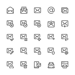 Simple Interface Icons Related to Mail. Email, Letter in an Envelope, Sending a Message, Departure of Letter, Mailbox. Editable Stroke. 32x32 Pixel Perfect.