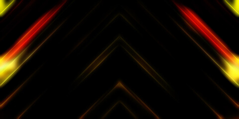 Abstract shining geometric lights background. Fractal symmetric graphic illustration. Intersecting glowing and shimmering bars.