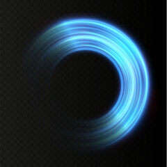 Abstract vector light neon lines swirling in a spiral. Light simulation of line movement. Light trail from the ring. Illuminated podium for promotional products.