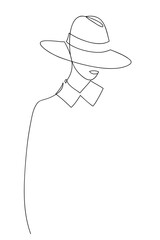 Woman in hat drawing with lines, fashion vector illustration, minimalist, ideal for t-shirt, print design, covers, web