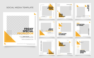 social media template banner blog fashion sale promotion. fully editable instagram and facebook square post frame puzzle organic sale poster. fresh yellow element shape vector background