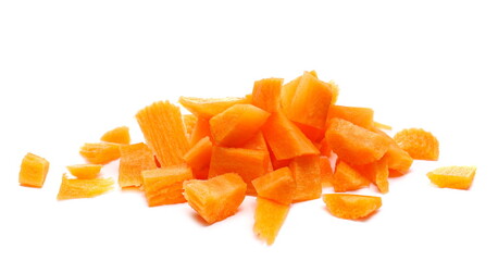 Chopped carrot slices isolated on white background