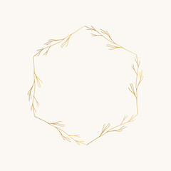 Gold hand drawn wreath. Vintage style. Vector isolated illustration.