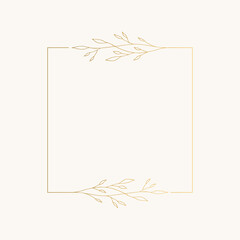 Golden borders with hand drawn herbs. Vector isolated illustration.