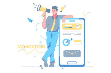Man with smartphone digital marketing
