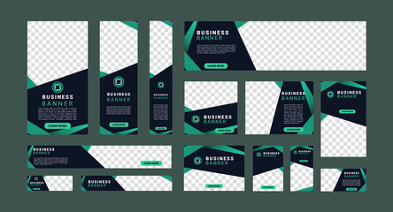 Set of creative modern business ad banner with a place for photos. Business brochure flyer template. Vertical, horizontal and square template. Illustration vector