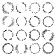 Decorative floral round frames black vector set