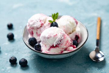 Homemade yogurt and blueberry ice cream with natural blueberry