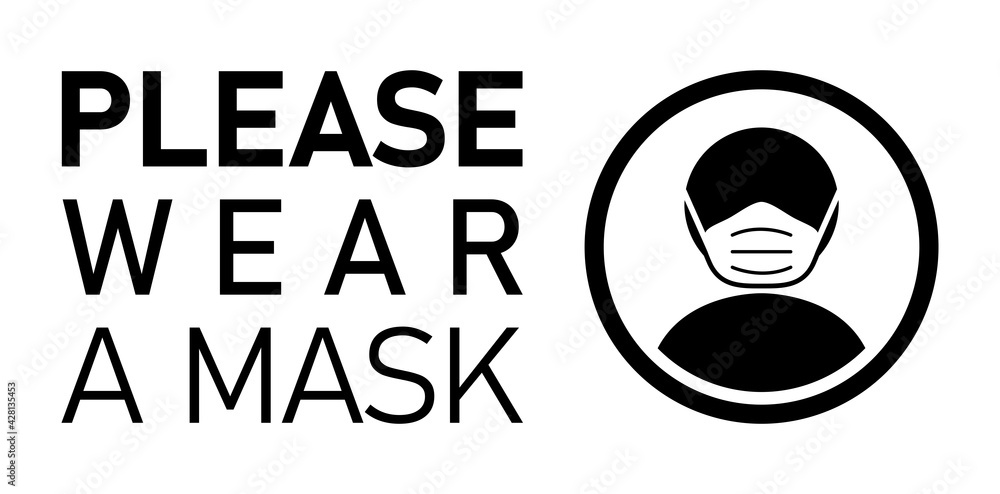 Aufkleber please wear a mask horizontal instruction icon with text. vector image.
