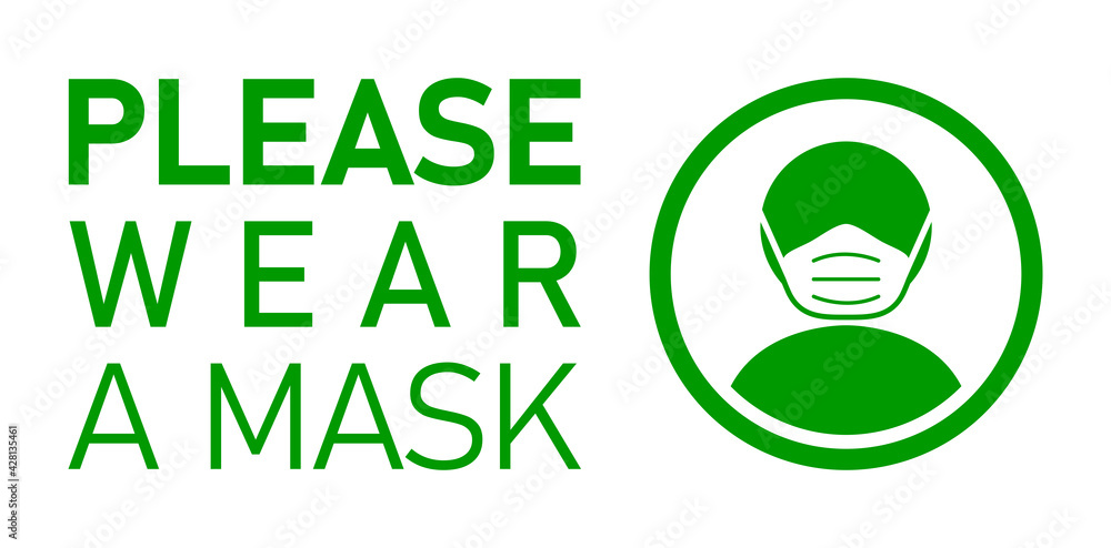 Poster please wear a mask horizontal instruction icon with text. vector image.