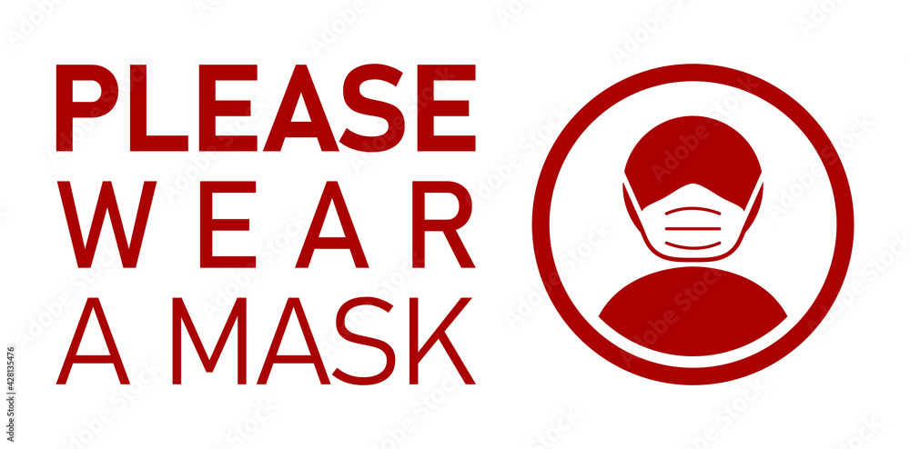 Poster please wear a mask horizontal instruction icon with text. vector image.
