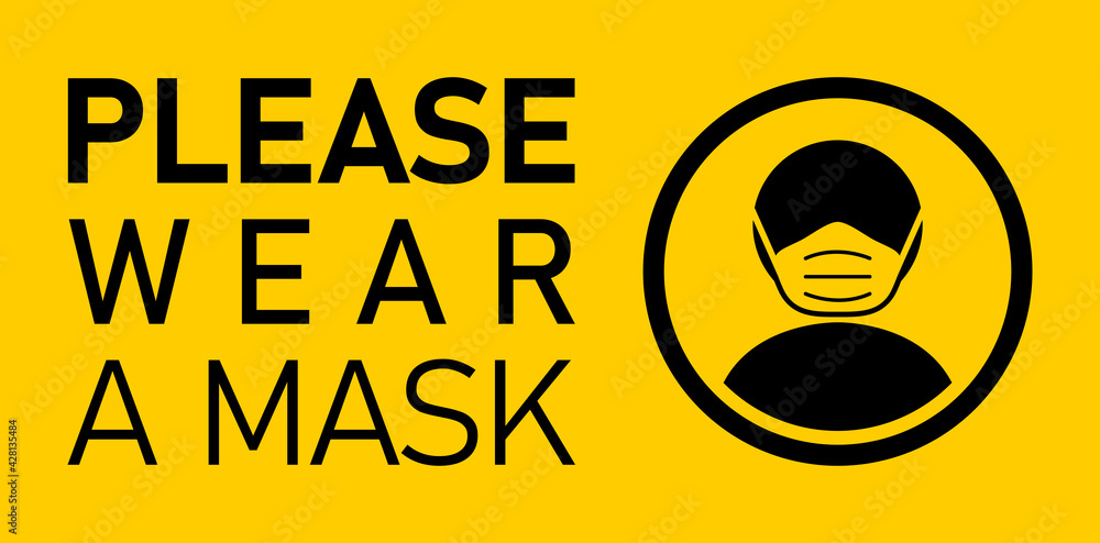 Aufkleber please wear a mask horizontal instruction icon with text. vector image.