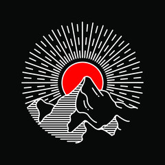 Mountain view on japan monoline illustration