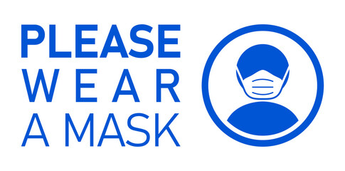 Please Wear a Mask Horizontal Instruction Icon with Text. Vector Image.